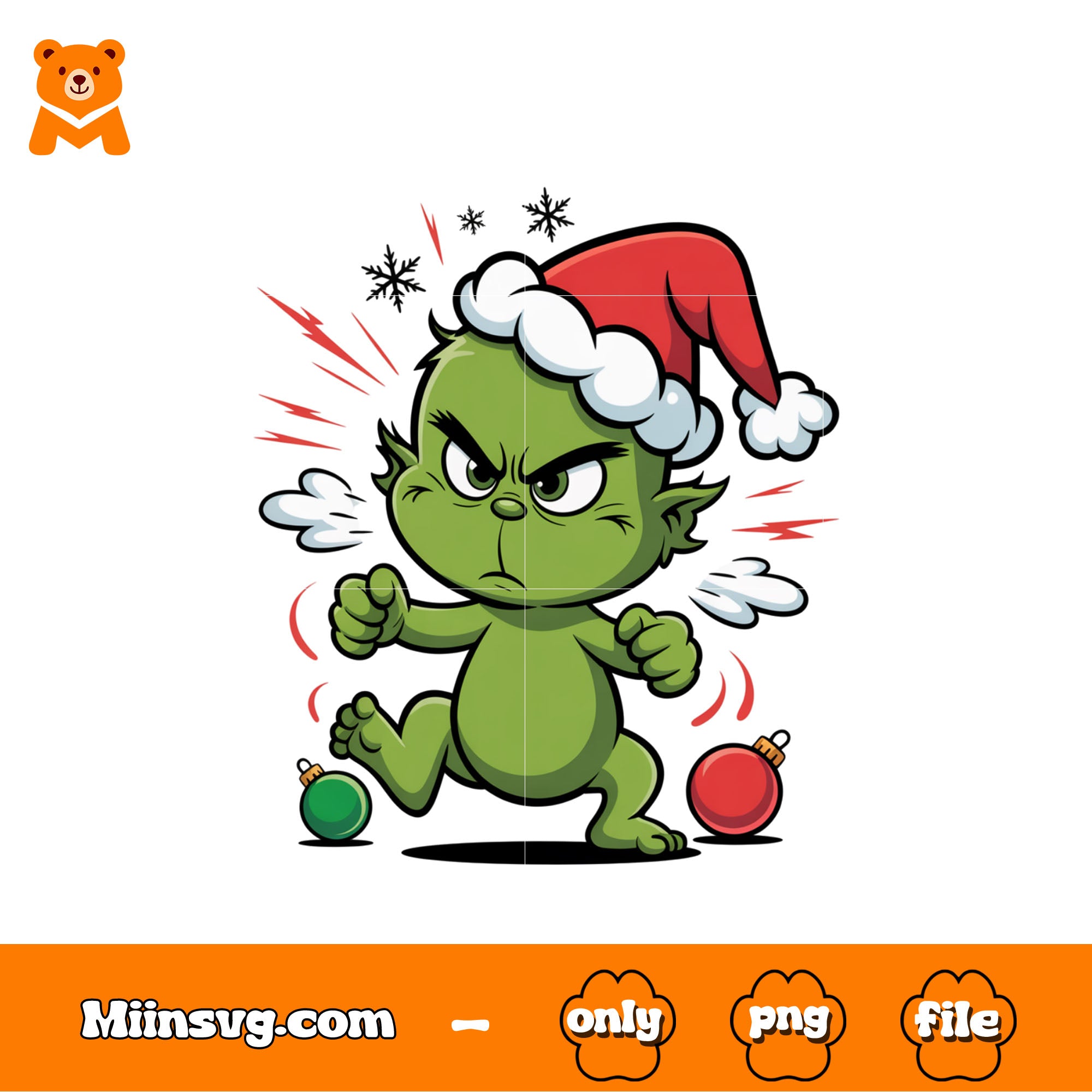 Baby grinch christmas ball clipart png, the grinch funny png