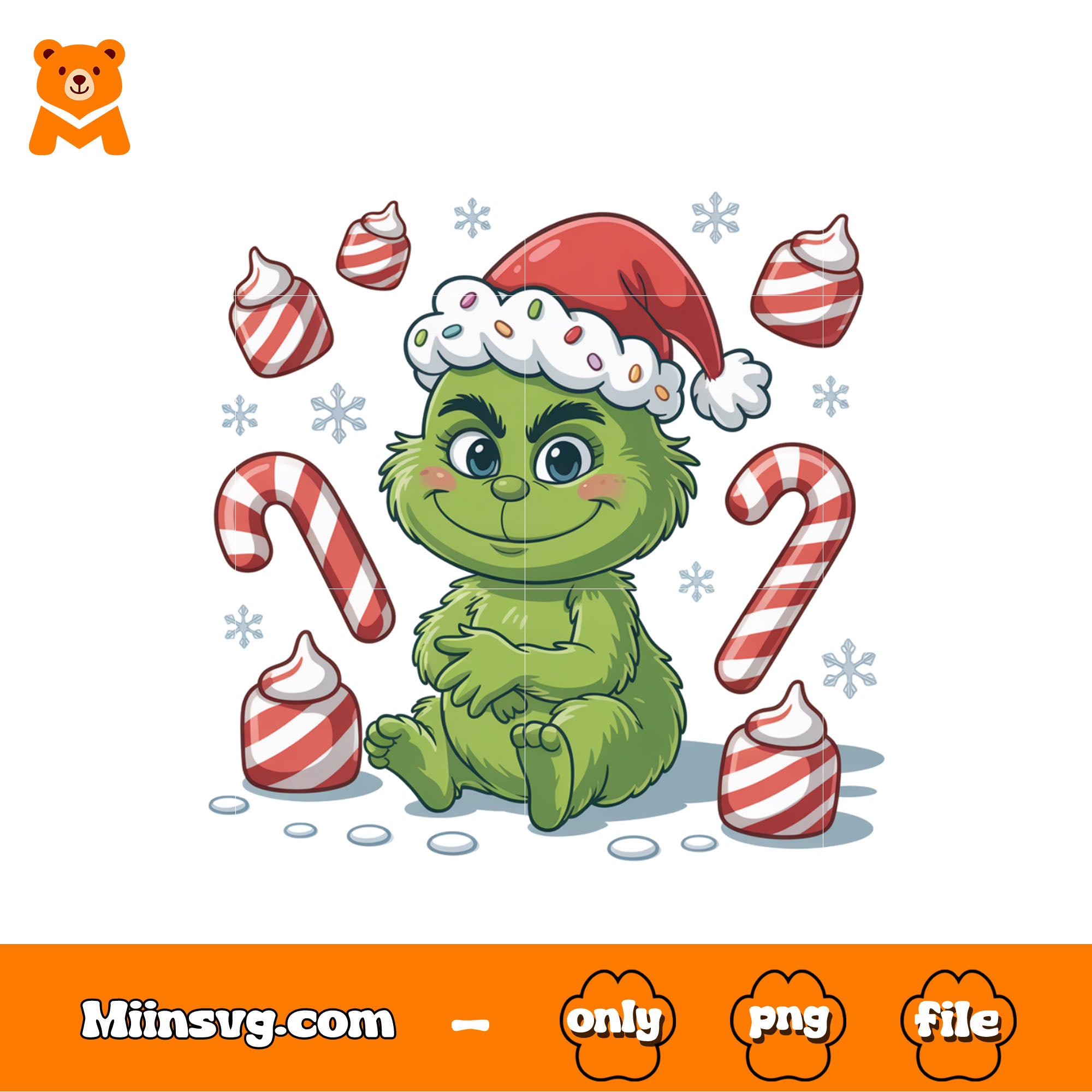 Baby smiling grinch christmas cane png, grinch color green png