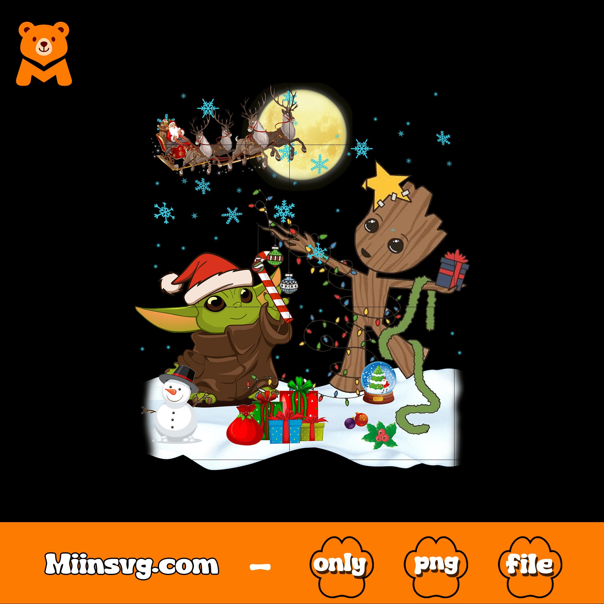 Baby yoda and groot merry christmas png, happy x mas png