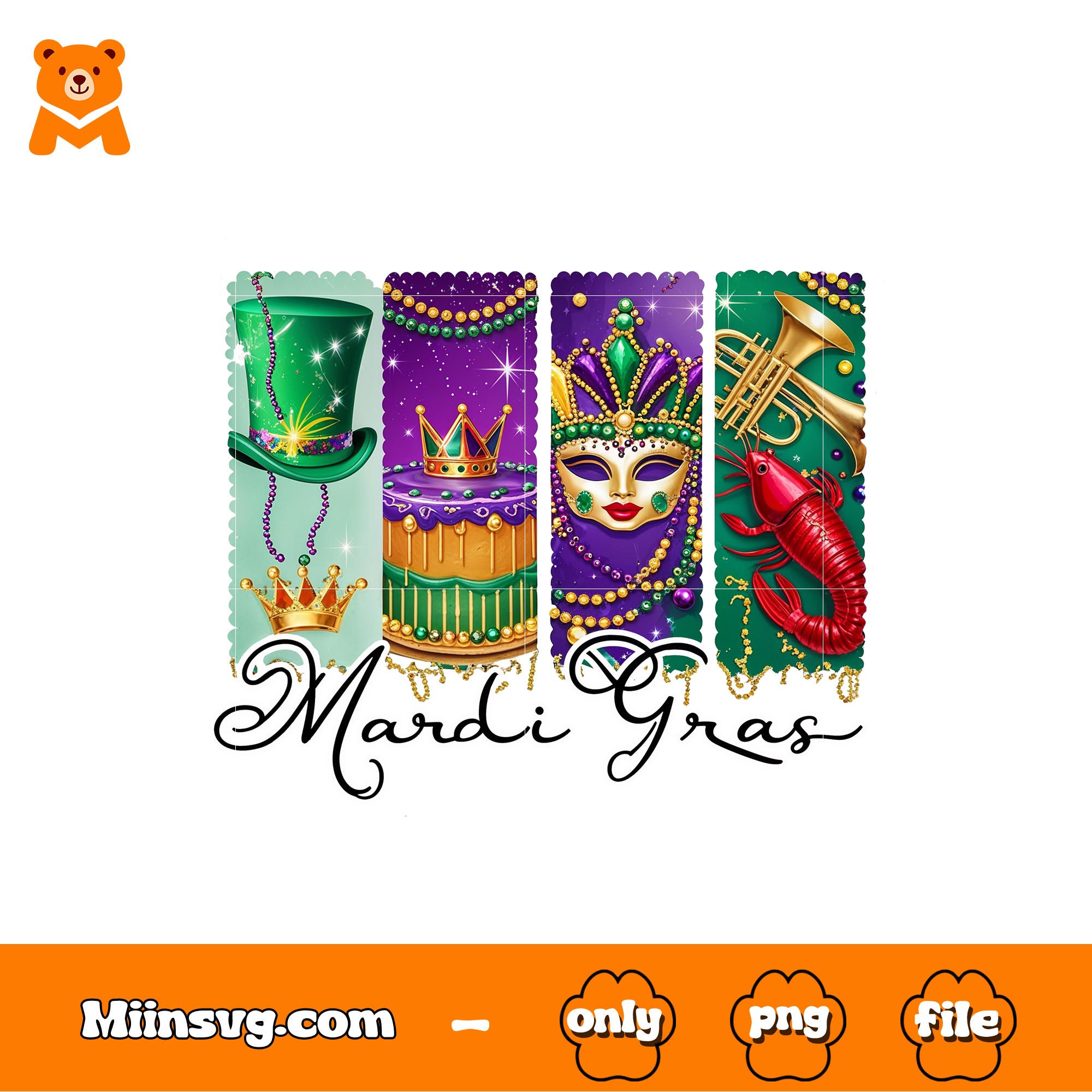 Crown Mardi Gras png,  king cake and festival mask png, crayfish png