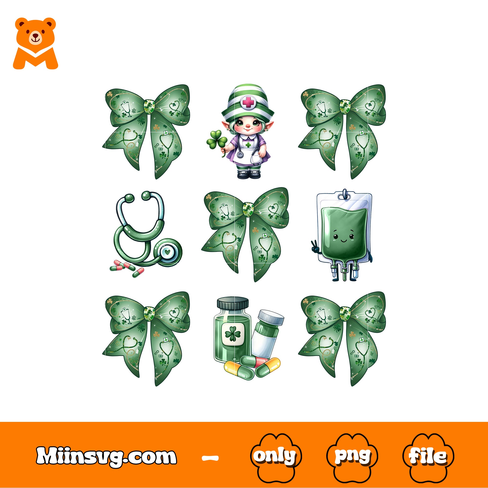 Cute nurse st patrick's day png, st patrick's day bows png