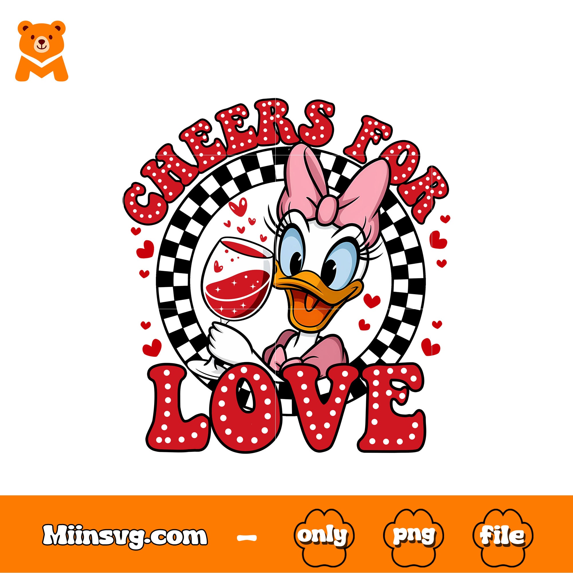 Daisy duck cheers for love png, happy valentines day png