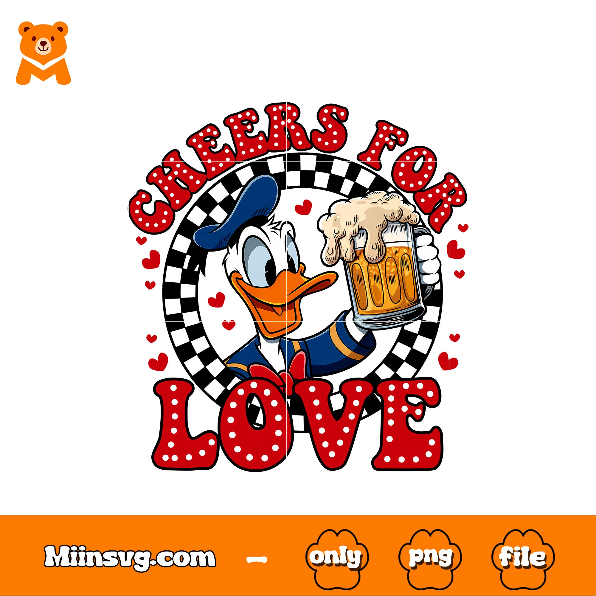 Donald duck cheers for love png, happy valentines day png
