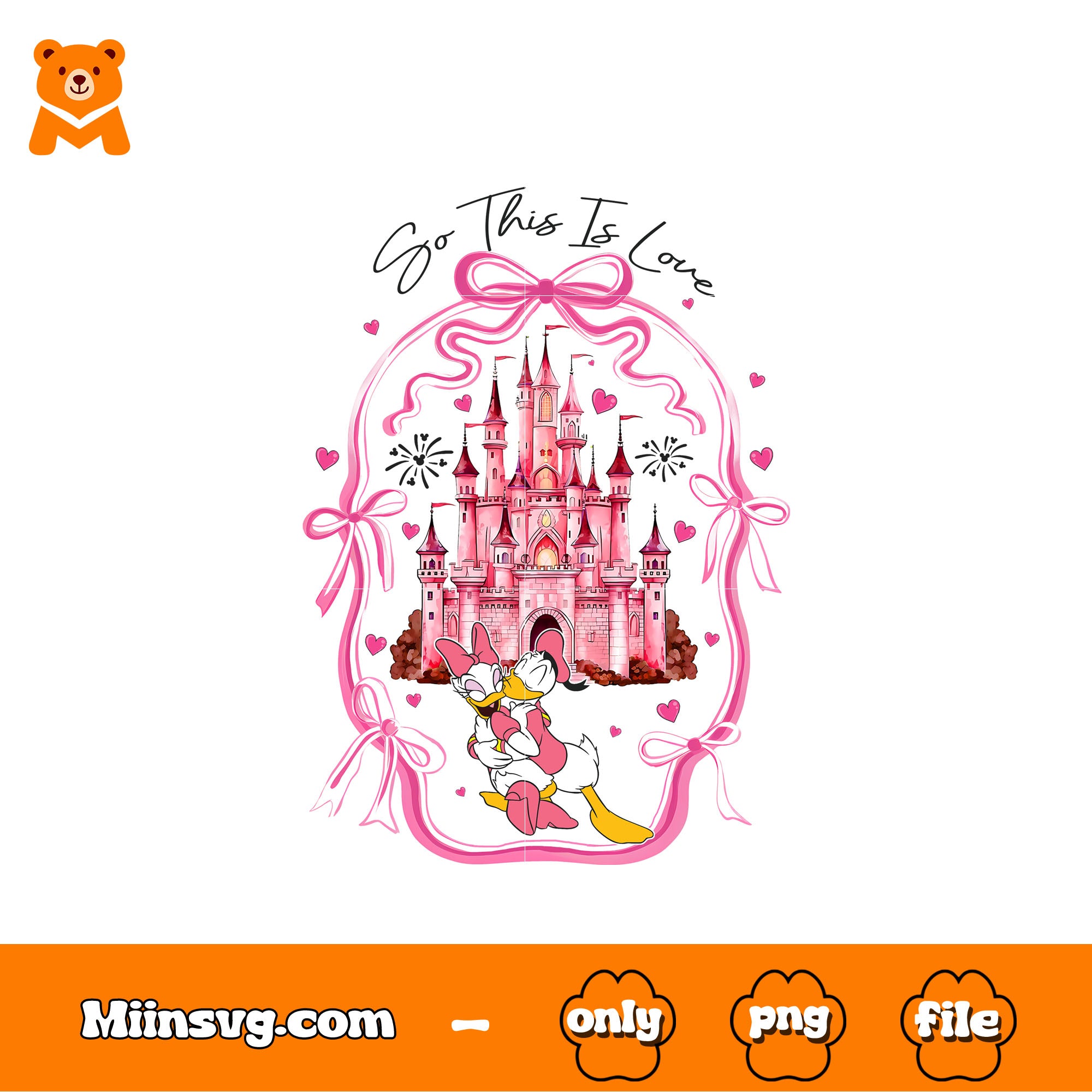 Donald duck couple so this is love png, disney pink castle png