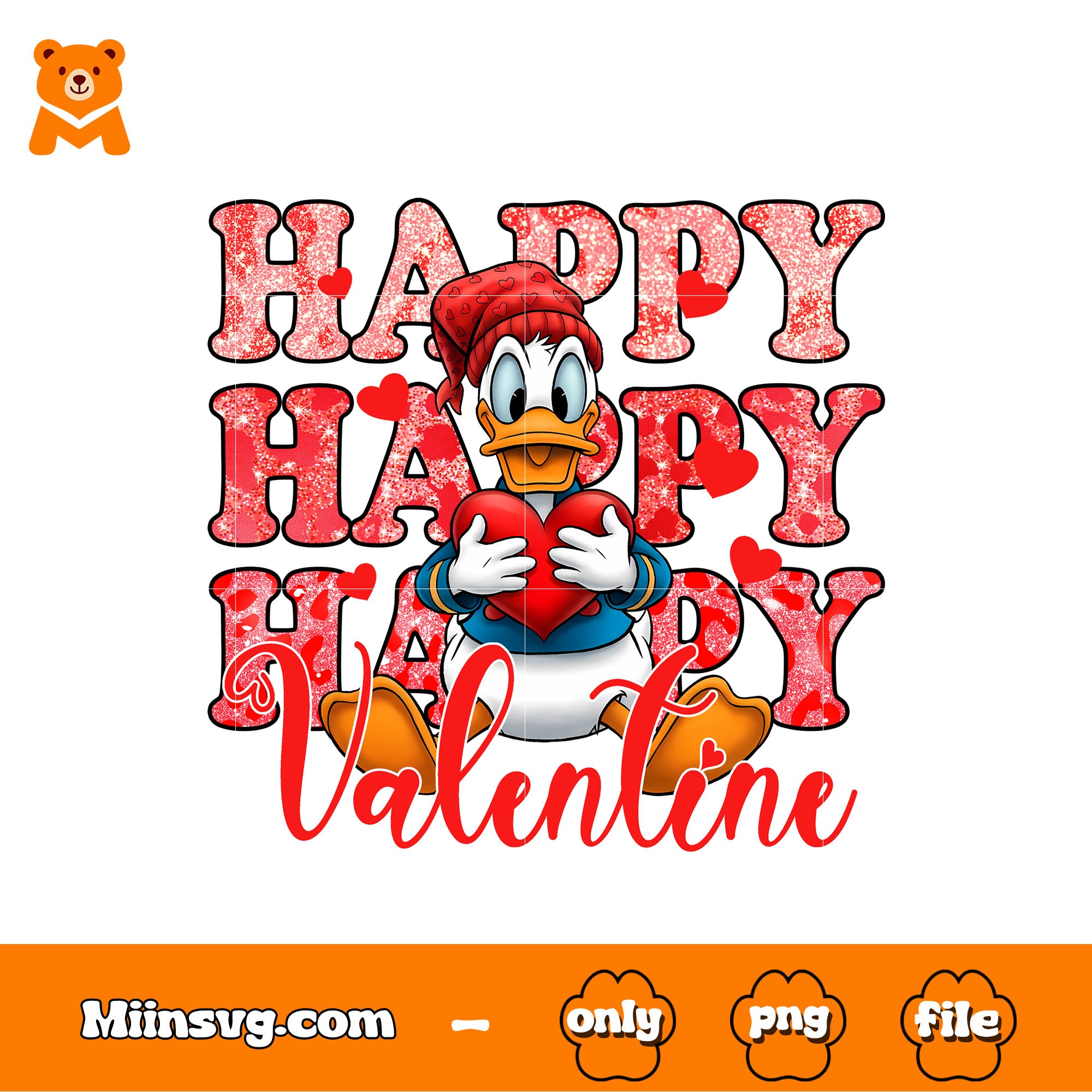 Donald hugging a red heart png, happy valentine png, disney png