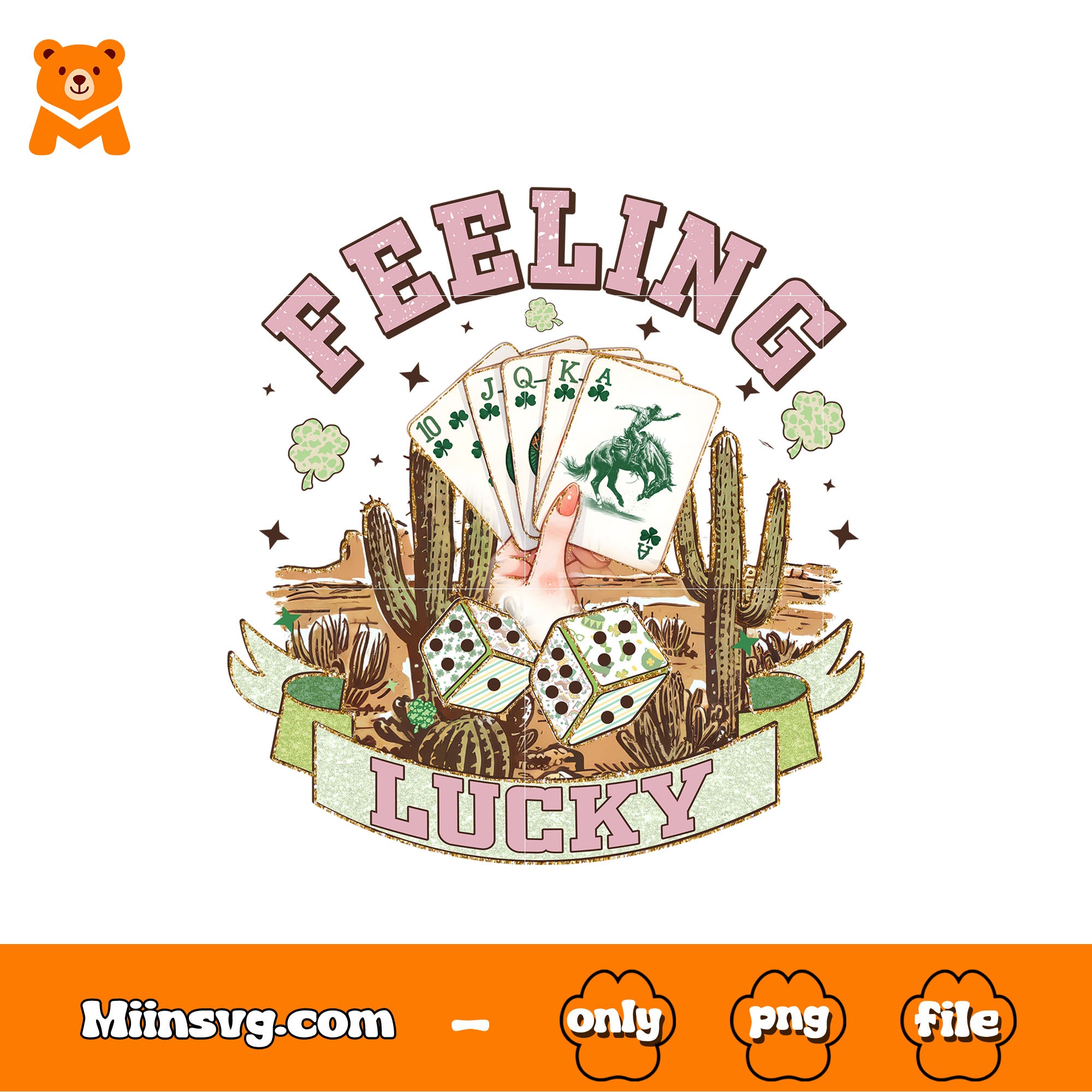 Feeling cactus dice, playing cards png, lucky shamrock​ png