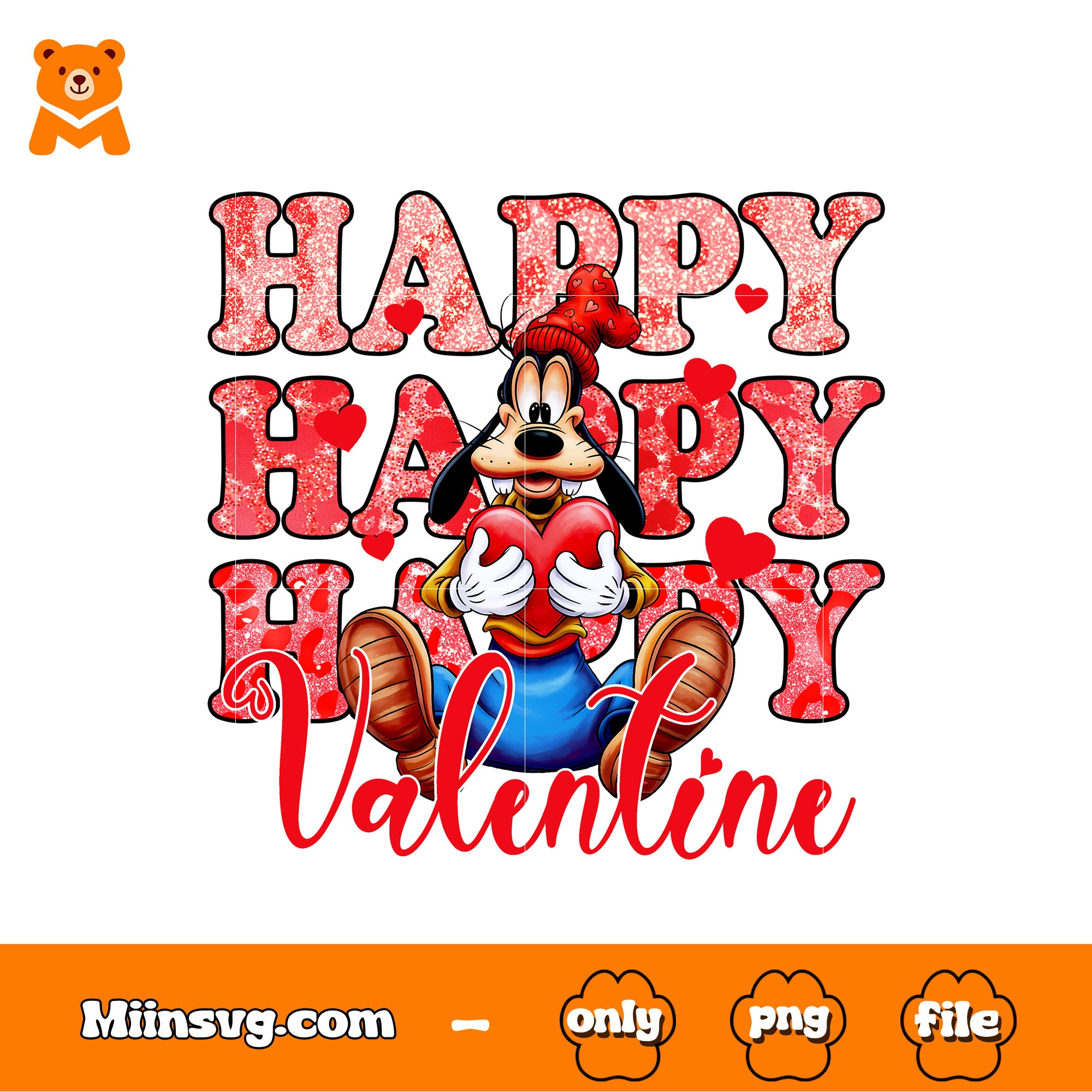 Goofy hugging a red heart png, happy valentine png, disney png