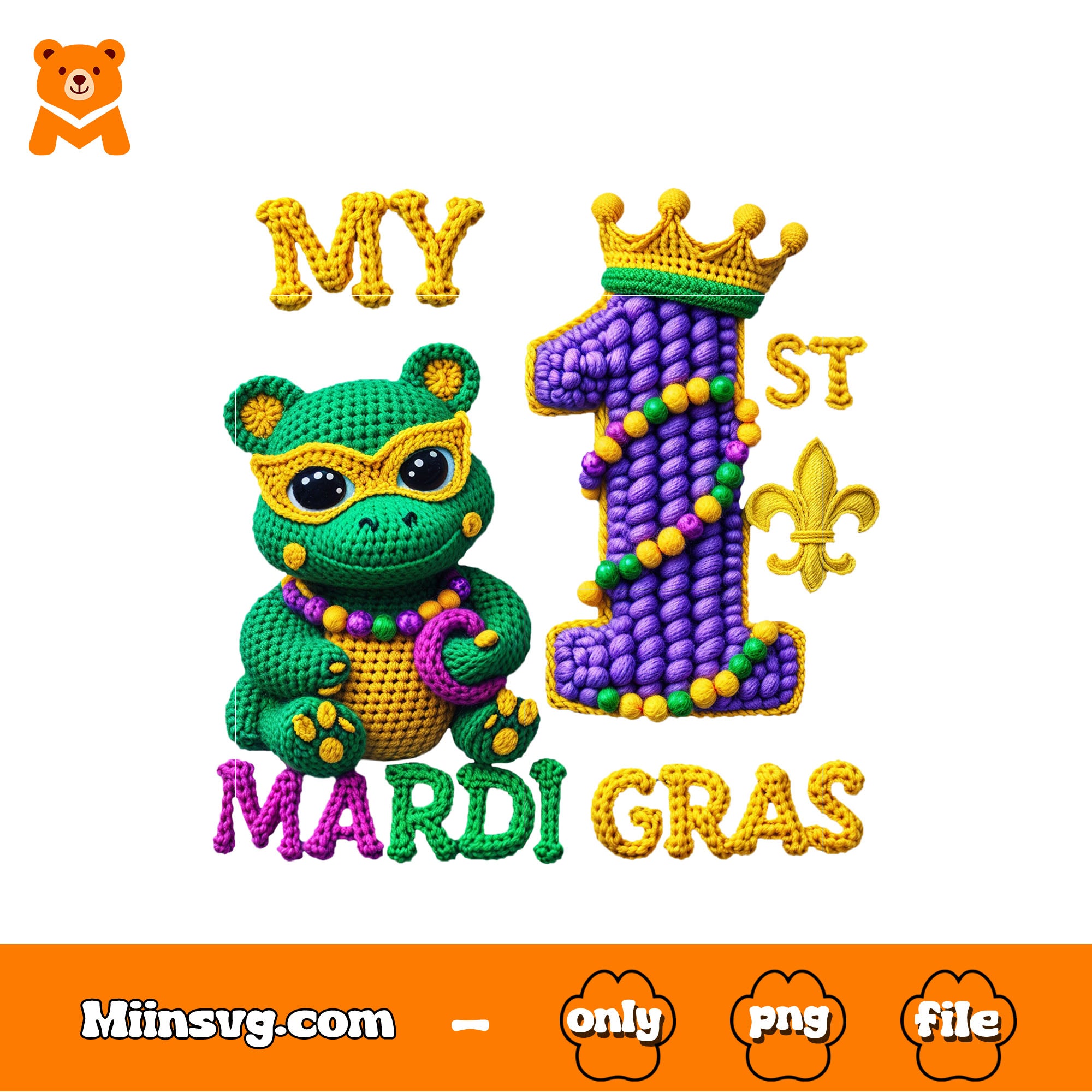 My crocodile number one png, Mardi Gras png, fun festival png