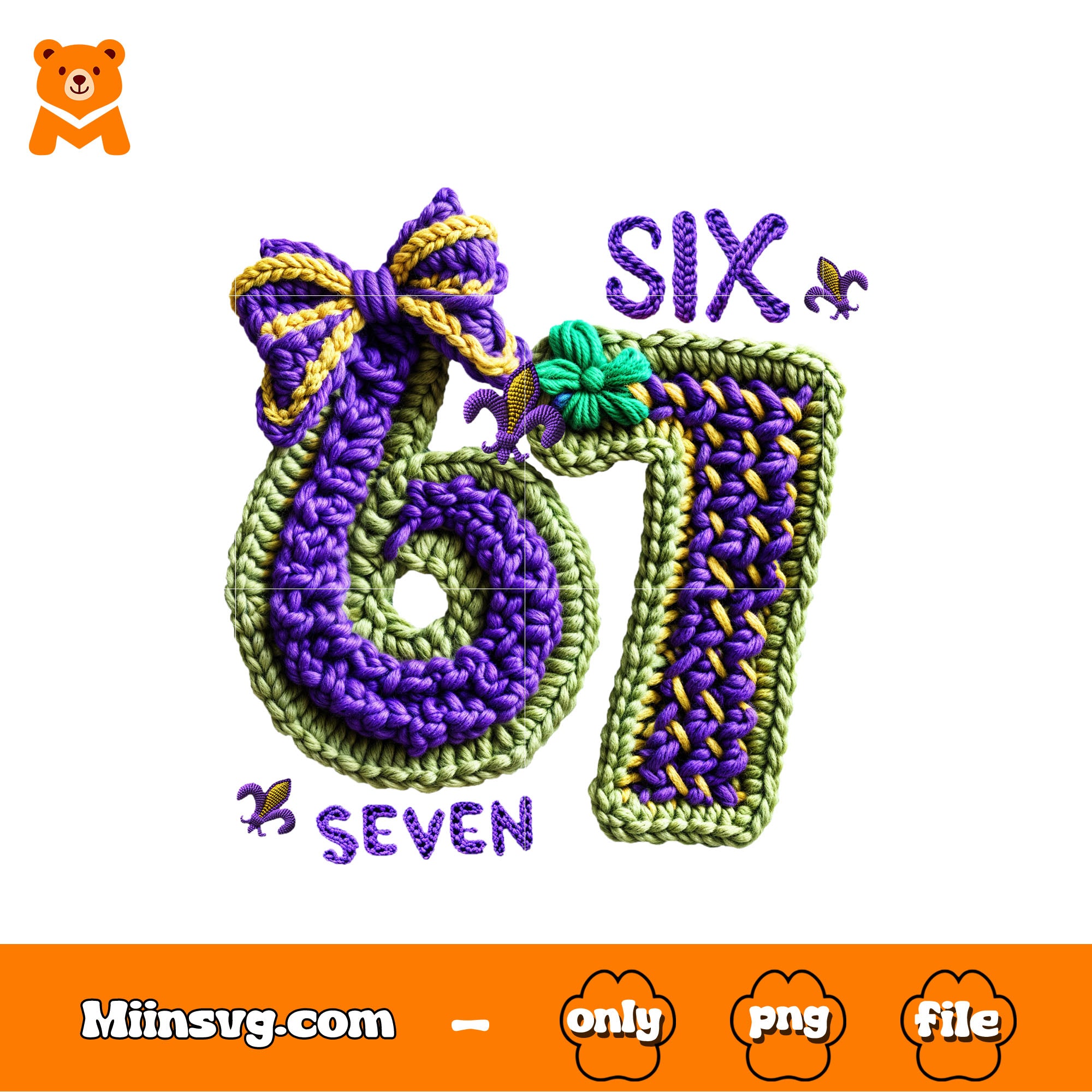 Six and seven faux yarn png, 3 characteristic colors png, Mardi Gras png