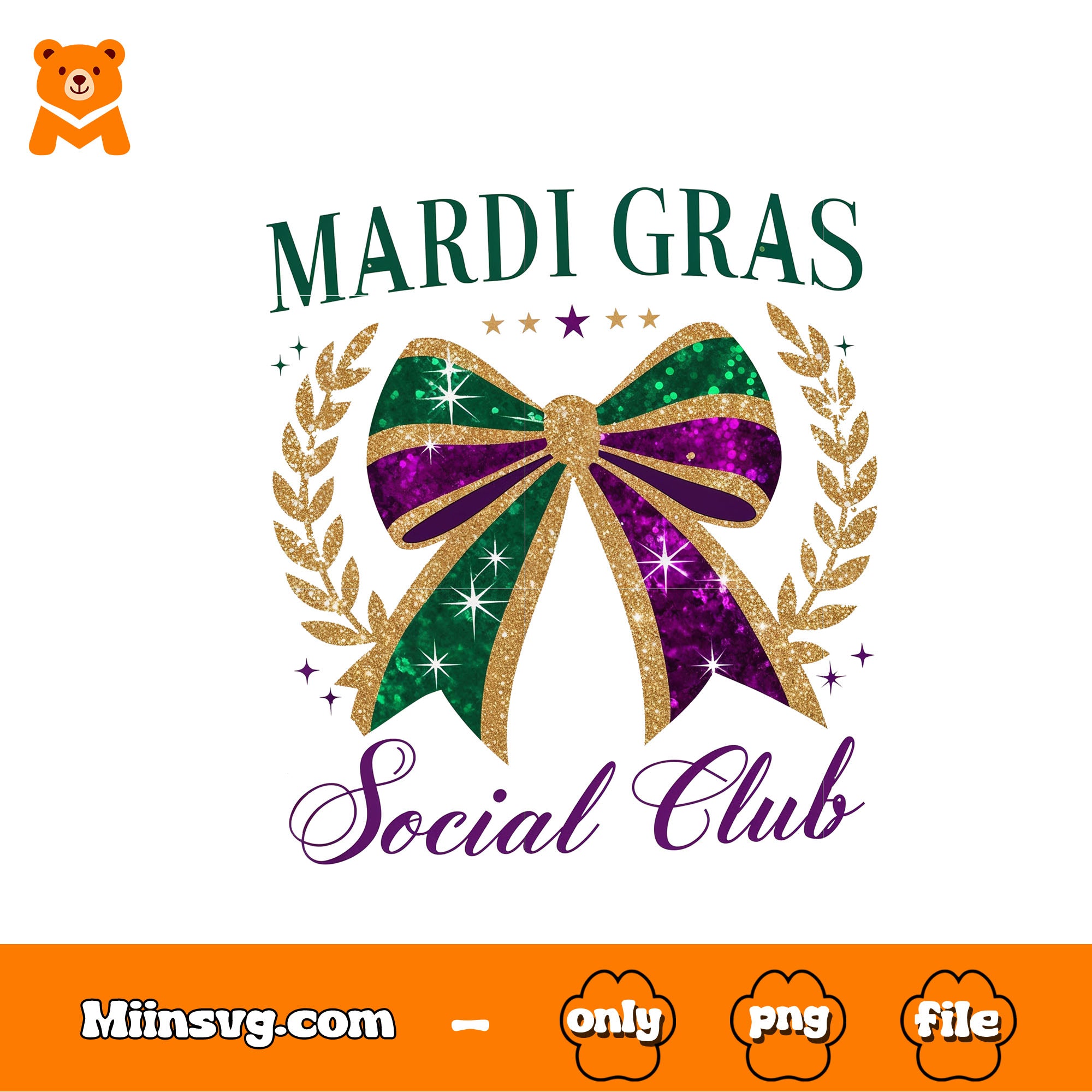 Social clud Mardi gras png, beautiful logo png, iridescent bow png