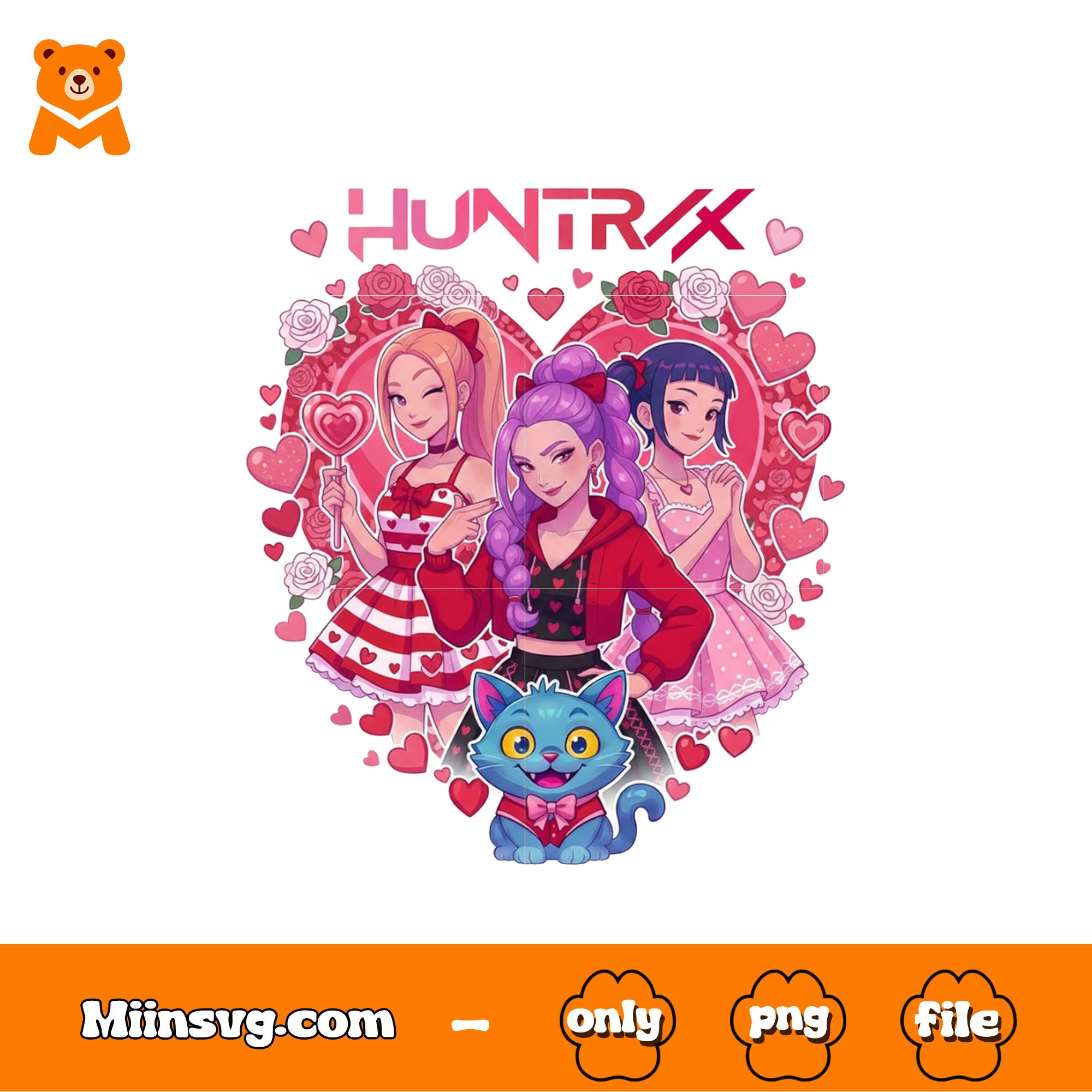 The trio cute hunters in heart png