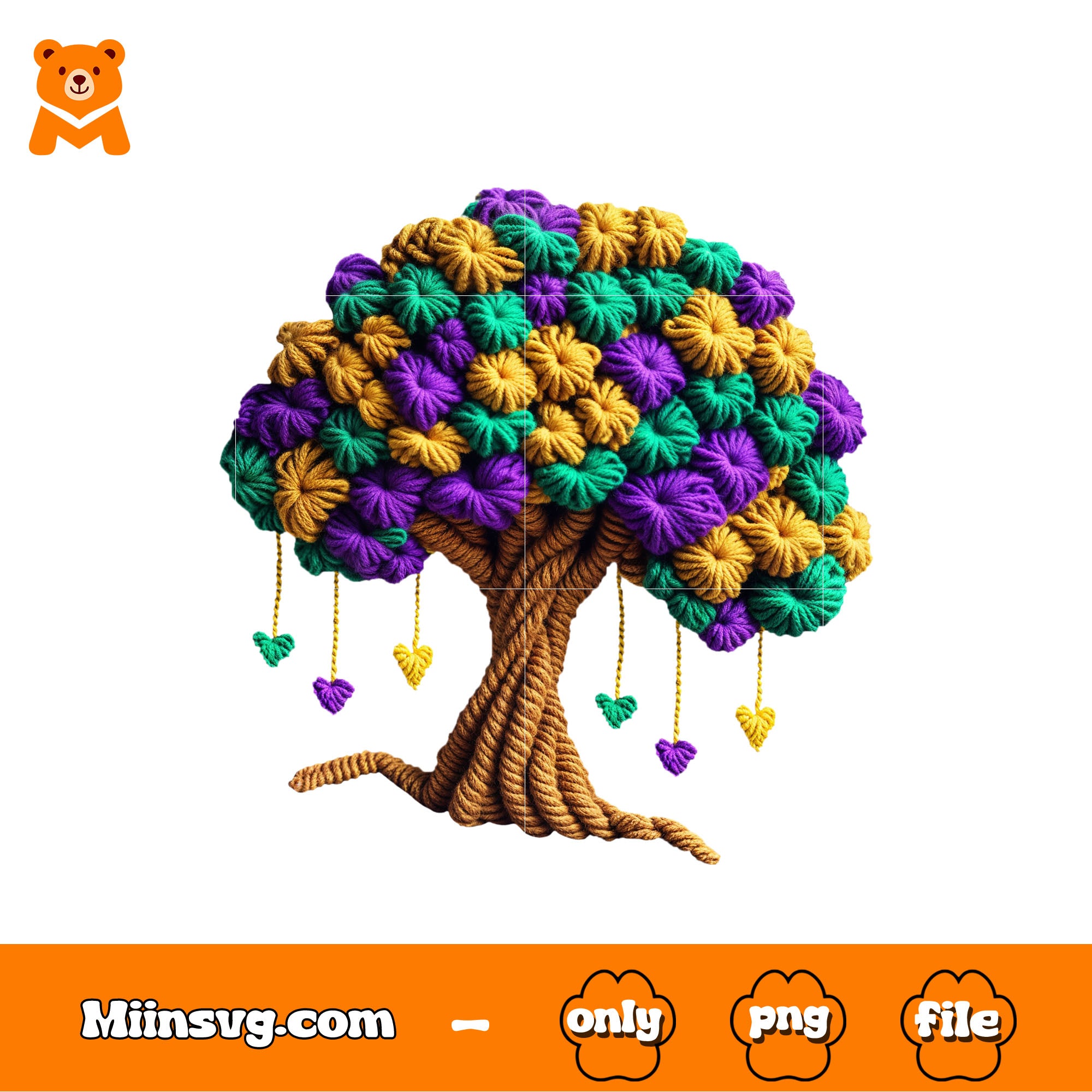 Tree faux yarn Mardi Gras png, brilliant 3 colors png, street festival png